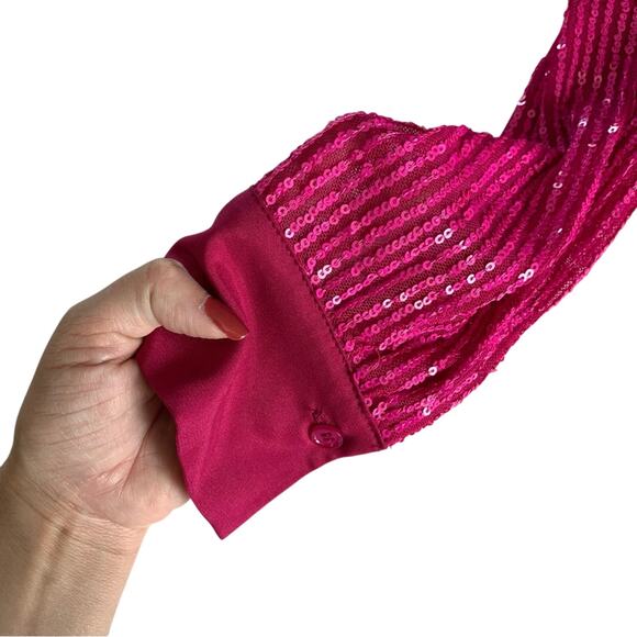 In The Mood For Love Lina Hot Pink Barbie Sequin Ruched Button Up Mini Dress M - Picture 12 of 16